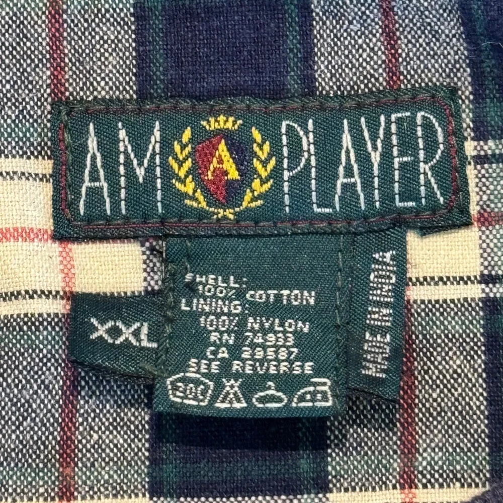 Vintage AM Player Oasis Country Club Plaid Golf Windshirt Navy XXL Cotton Lining